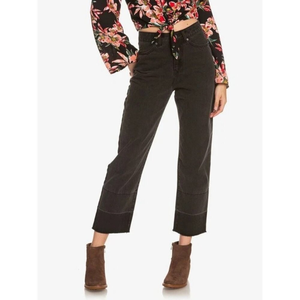 Roxy Women’s Surely Nice High Waist Straight Fit Jeans In Black Size 27 NEW